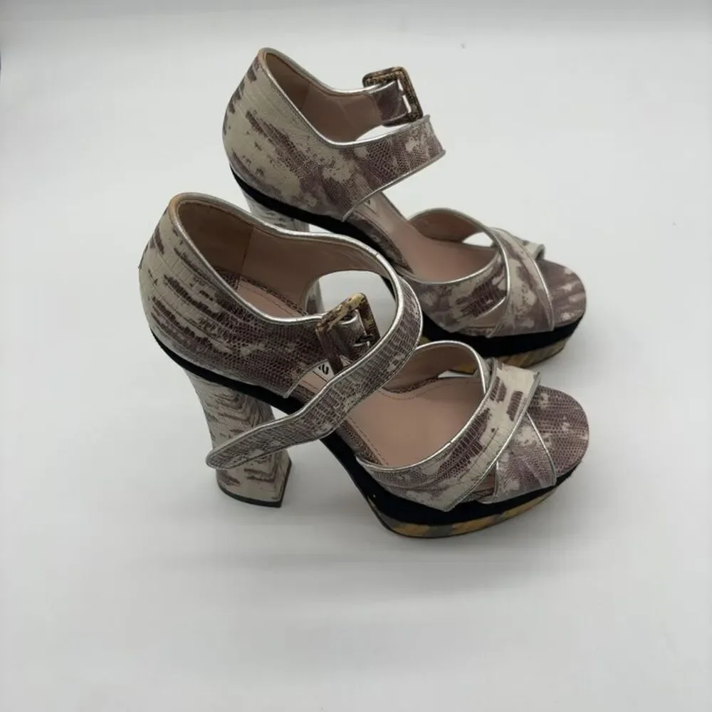 Miu Miu Lizard Embossed Platform Sandals
